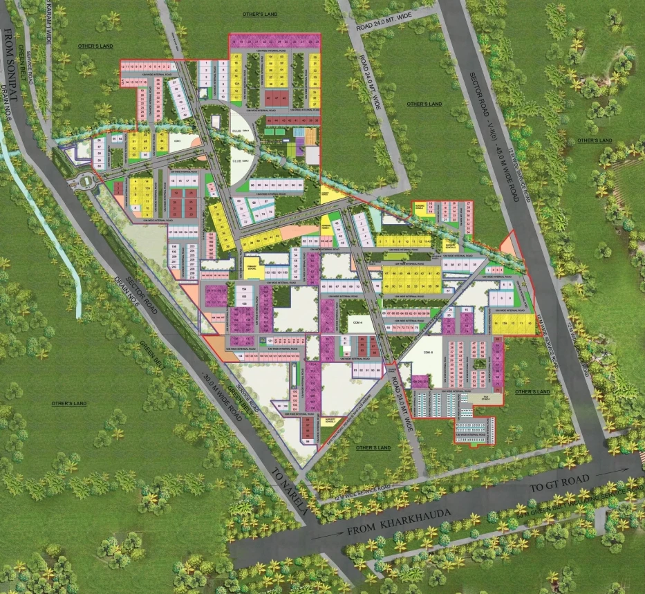 Jindal Smart City Sector 34 Sonipat master plan with plots, villas and green areas