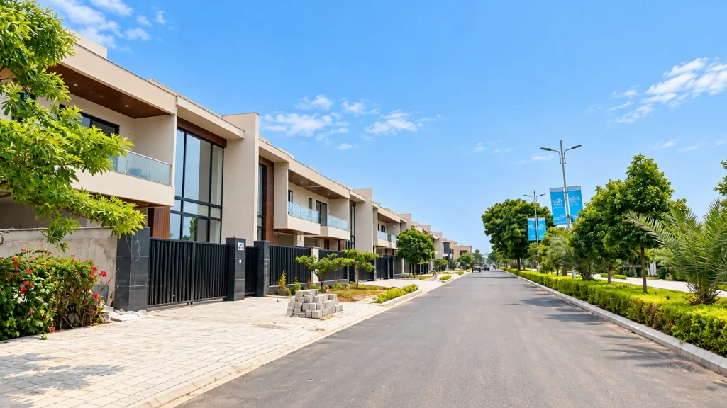 Jindal Global City villas along an internal road in Sonipat
