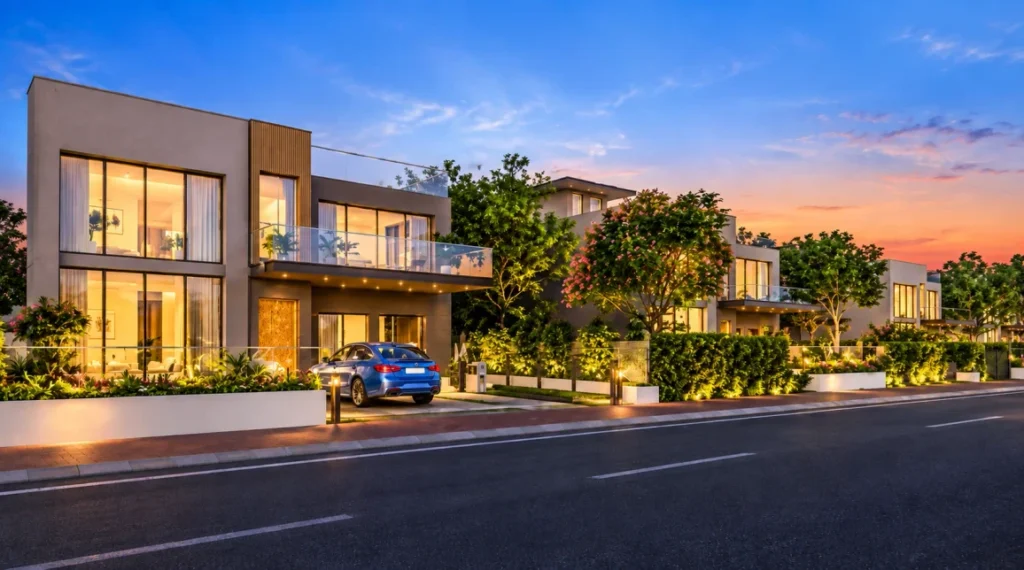 Villas along a residential road at Jindal Global City Sonipat