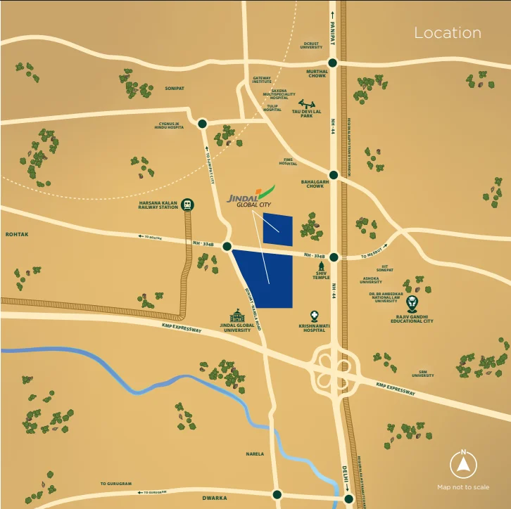 Jindal Global City location map in Sector 35 Sonipat