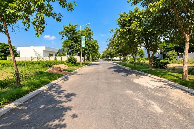 Tree-lined internal road at Jindal Global City Sonipat