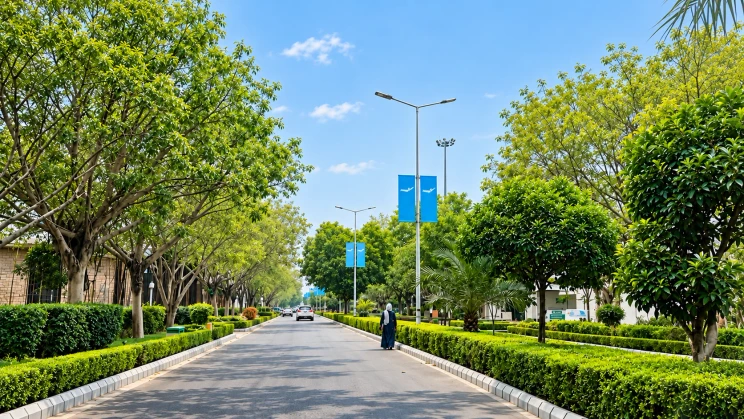 Tree-lined road inside Jindal Global City Sonipat