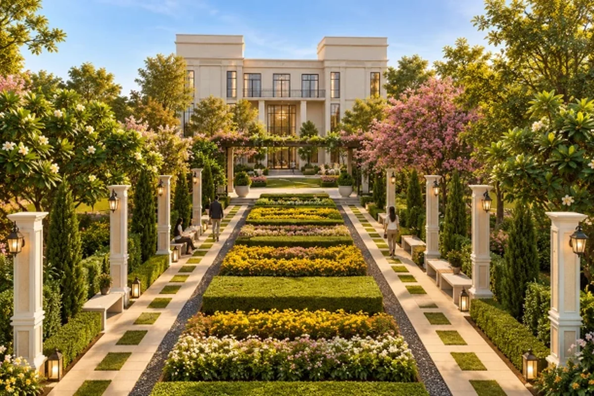 Landscaped garden at Godrej Green Estate, Sonipat