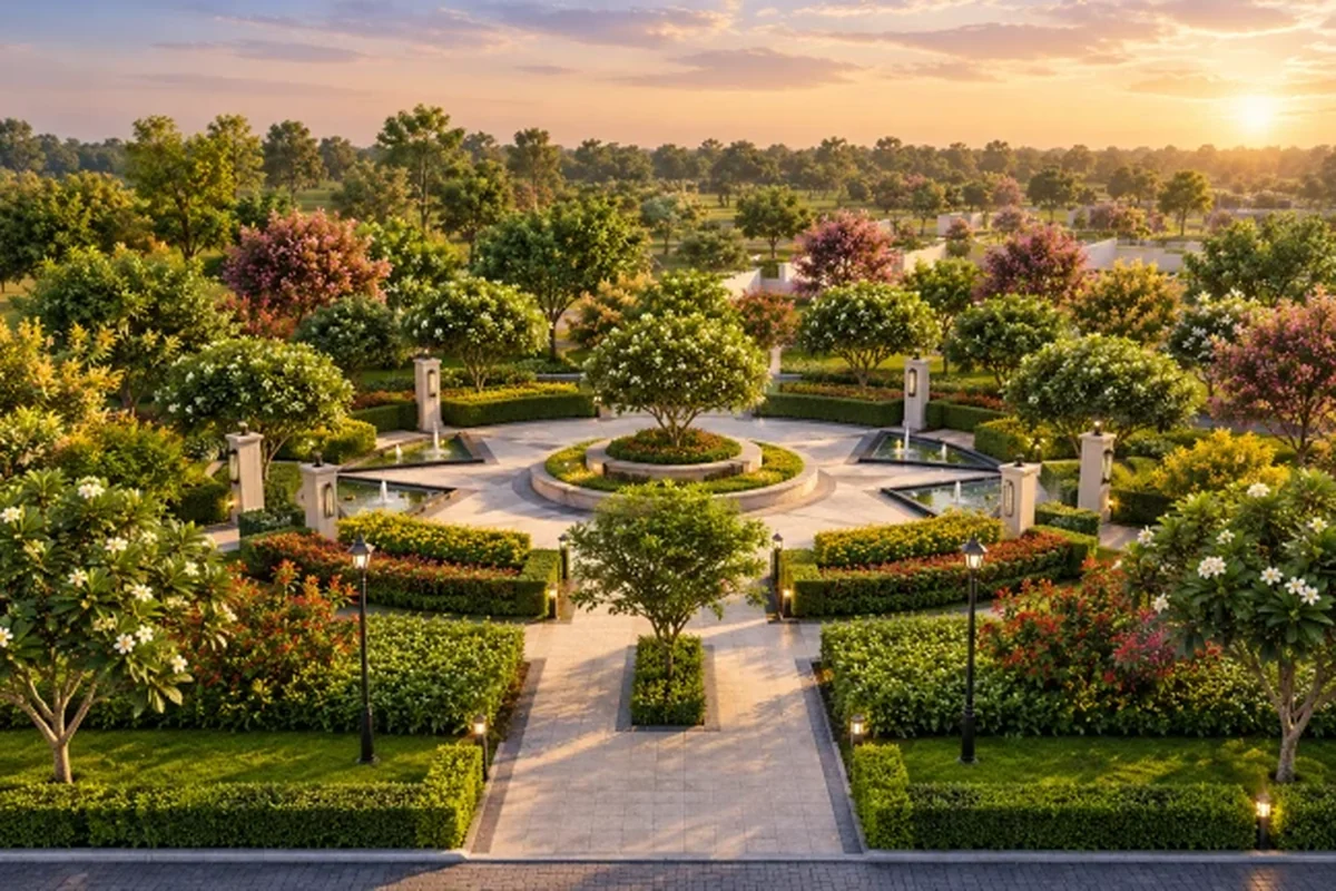 Landscaped garden at Godrej Green Estate, Sonipat